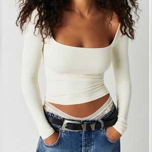 Free People Ivory Clean Lines Long Sleeve Shirt